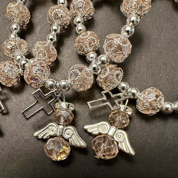 (3) Silver and Beaded Angel and Cross Charm Bracelets - Picture 2 of 2